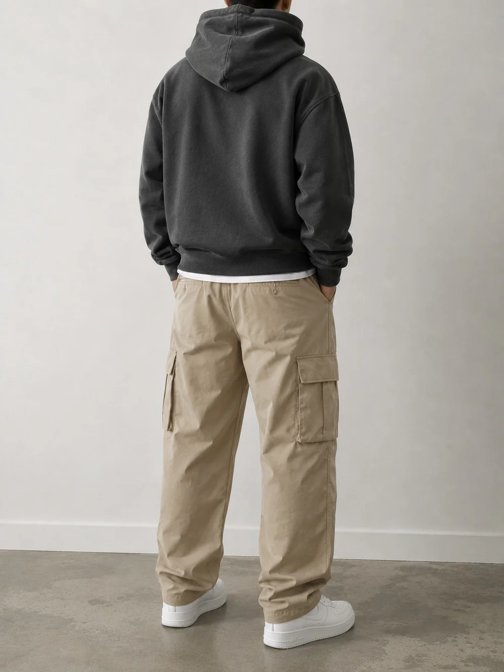 Men's Beige Cargo Pants with Elastic Waist